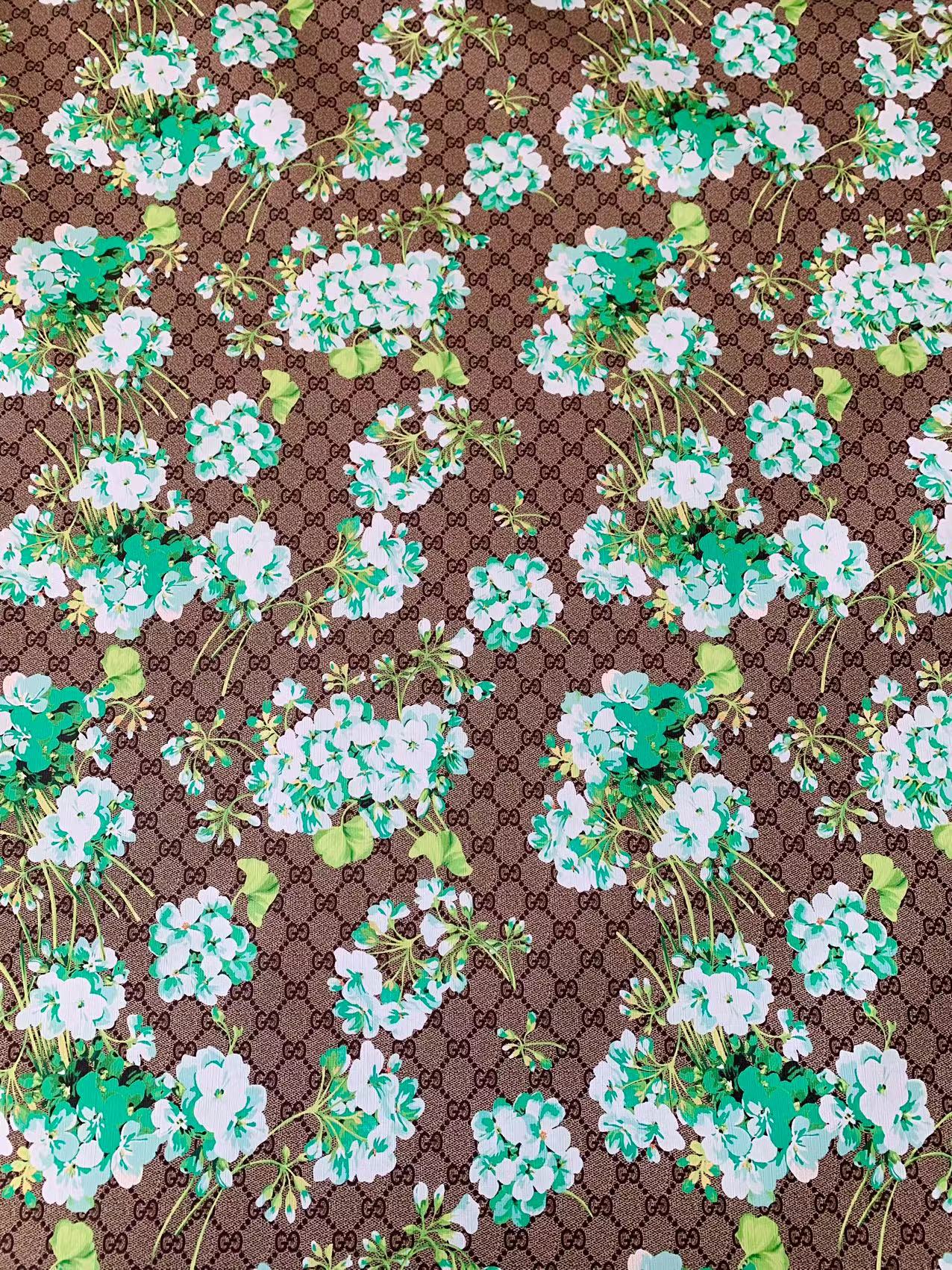 Classic Gucci Leather Case Fabric,Handmade Bag Fabric,Hand-made Shoes Fabric(Green Flower)