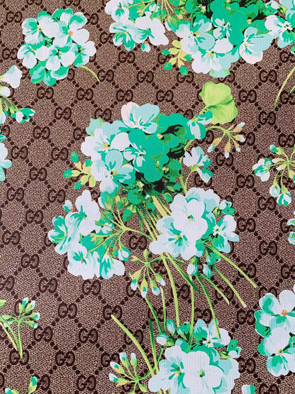 Classic Gucci Leather Case Fabric,Handmade Bag Fabric,Hand-made Shoes Fabric(Green Flower)