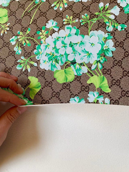 Classic Gucci Leather Case Fabric,Handmade Bag Fabric,Hand-made Shoes Fabric(Green Flower)