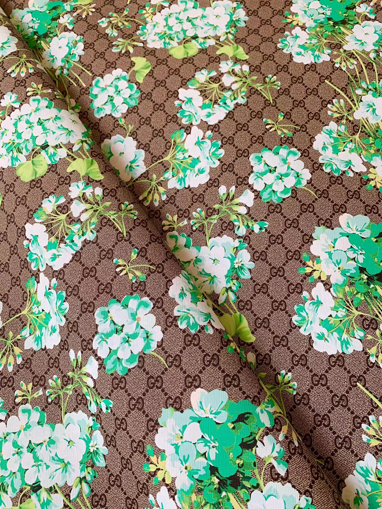 Classic Gucci Leather Case Fabric,Handmade Bag Fabric,Hand-made Shoes Fabric(Green Flower)