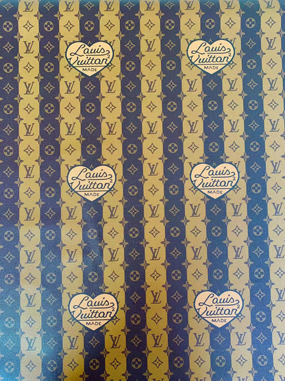 Fashion Yellow with Brown LV Stripe Leather Case Fabric,Handmade Bag Fabric,Hand-made Shoes Leather Fabric By Yard