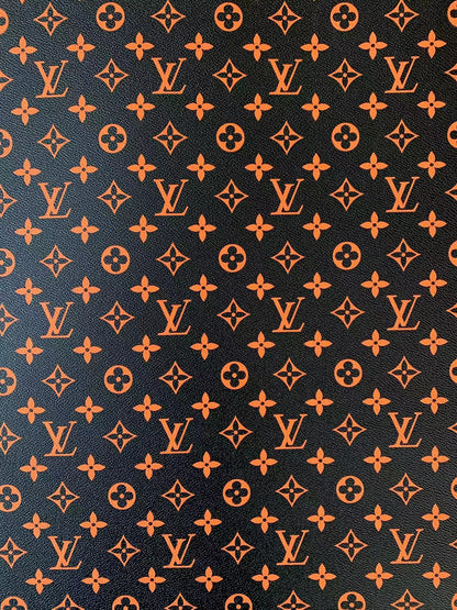 Classic Black With Orange LV vinyl crafting leather fabric For Handmade Shoes ,Bags and DIY Handicrafts By Yard