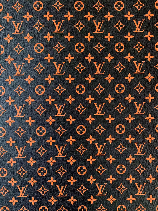 Classic Black With Orange LV vinyl crafting leather fabric For Handmade Shoes ,Bags and DIY Handicrafts By Yard