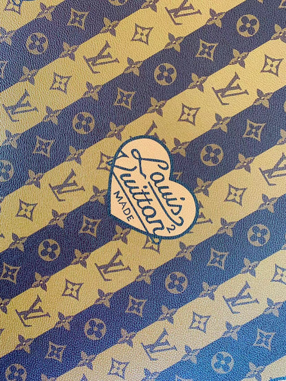 Fashion Yellow with Brown LV Stripe Leather Case Fabric,Handmade Bag Fabric,Hand-made Shoes Leather Fabric By Yard