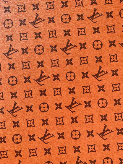 Classic Orange LV vinyl crafting leather fabric For Handmade Shoes ,Bags and DIY Handicrafts By Yard