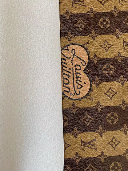 Fashion Yellow with Brown LV Stripe Leather Case Fabric,Handmade Bag Fabric,Hand-made Shoes Leather Fabric By Yard