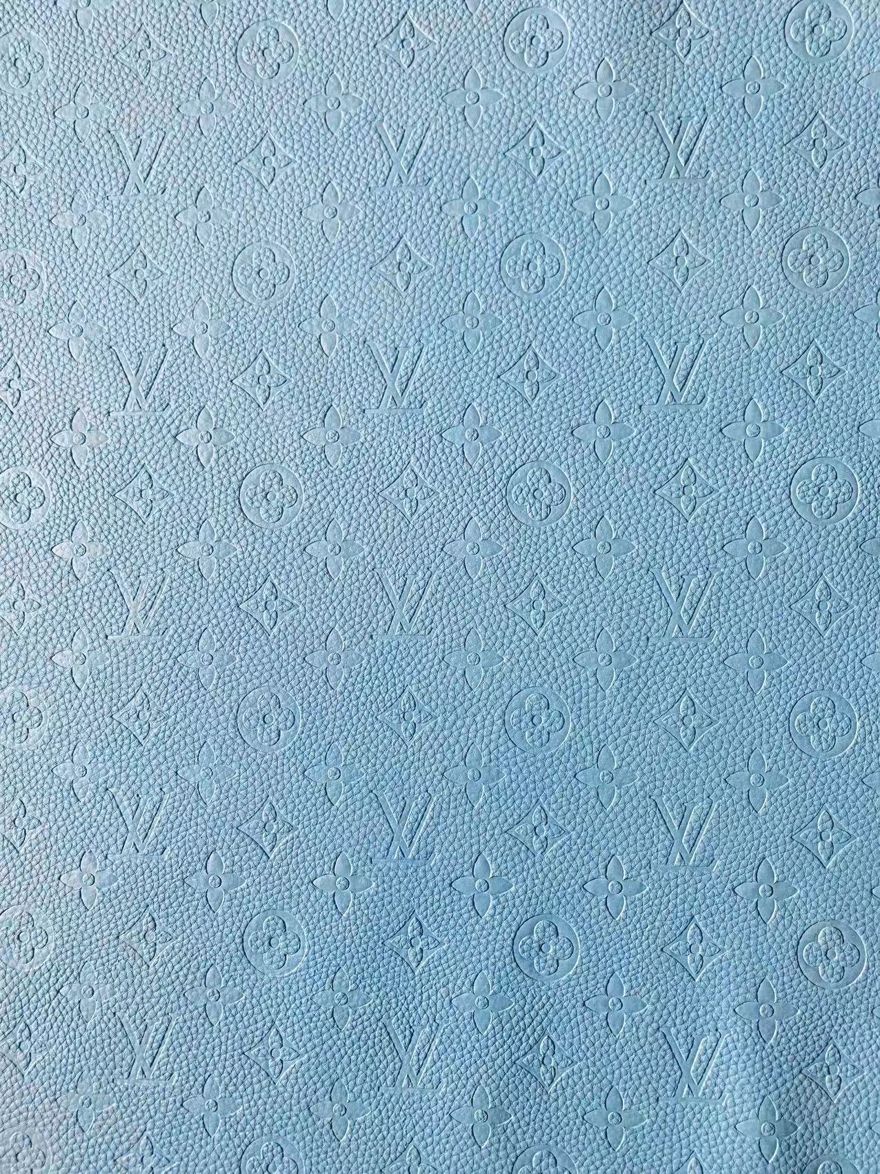 Fashion Embossed LV Crafting Leather Fabric For Handmade Bags and Shoe ,DIY Handicrafts  By Yards (Sky Blue)