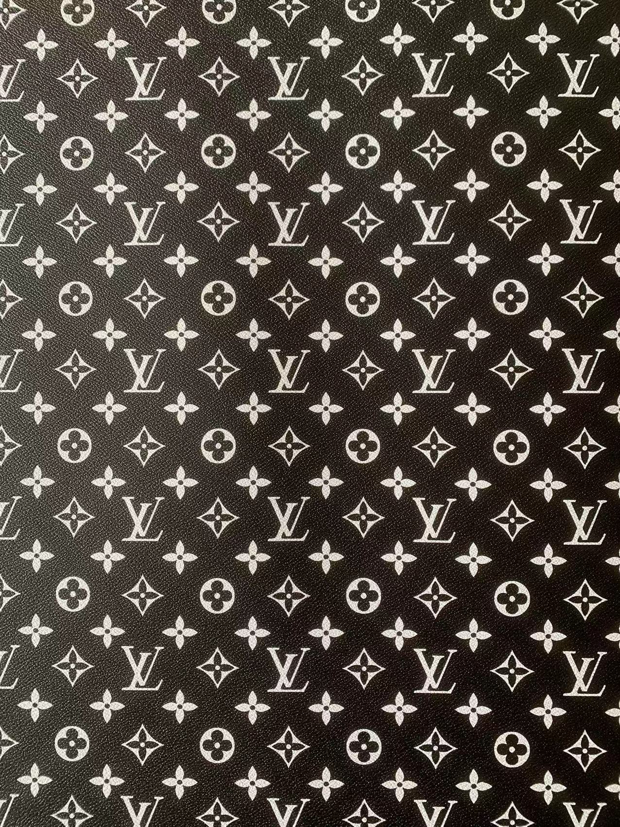 Fashion Black With White LV Vinyl Leather Fabric Material For Handmade Hancirafts Goods By Yards