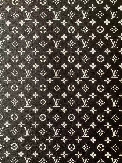 Fashion Black With White LV Vinyl Leather Fabric Material For Handmade Hancirafts Goods By Yards