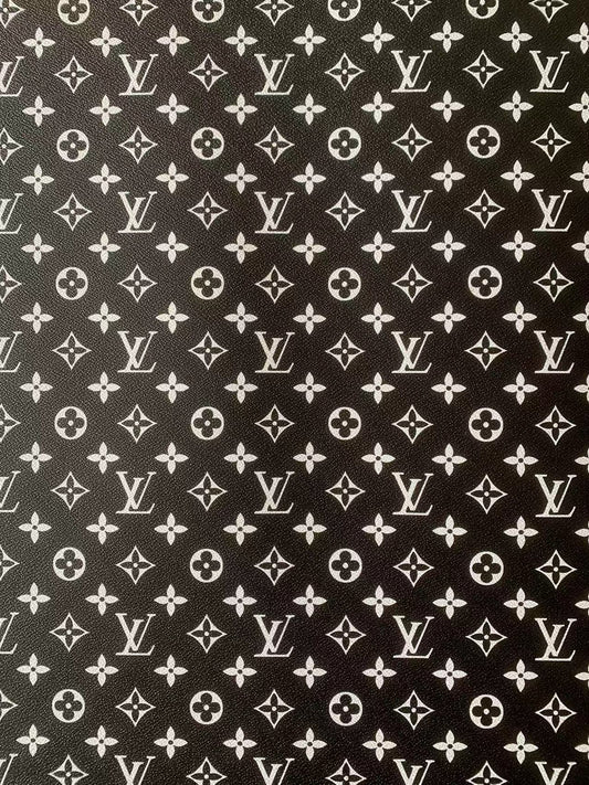 Fashion Black With White LV Vinyl Leather Fabric Material For Handmade Hancirafts Goods By Yards