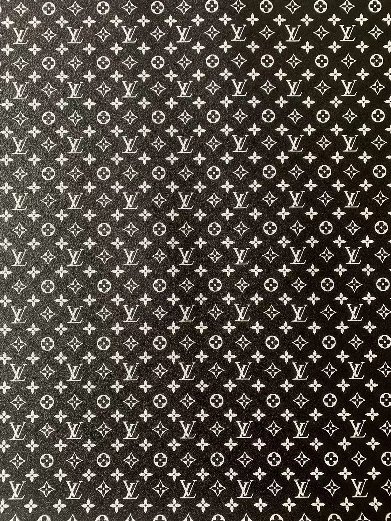 Fashion Black With White LV Vinyl Leather Fabric Material For Handmade Hancirafts Goods By Yards