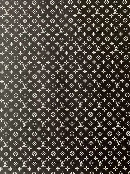 Fashion Black With White LV Vinyl Leather Fabric Material For Handmade Hancirafts Goods By Yards