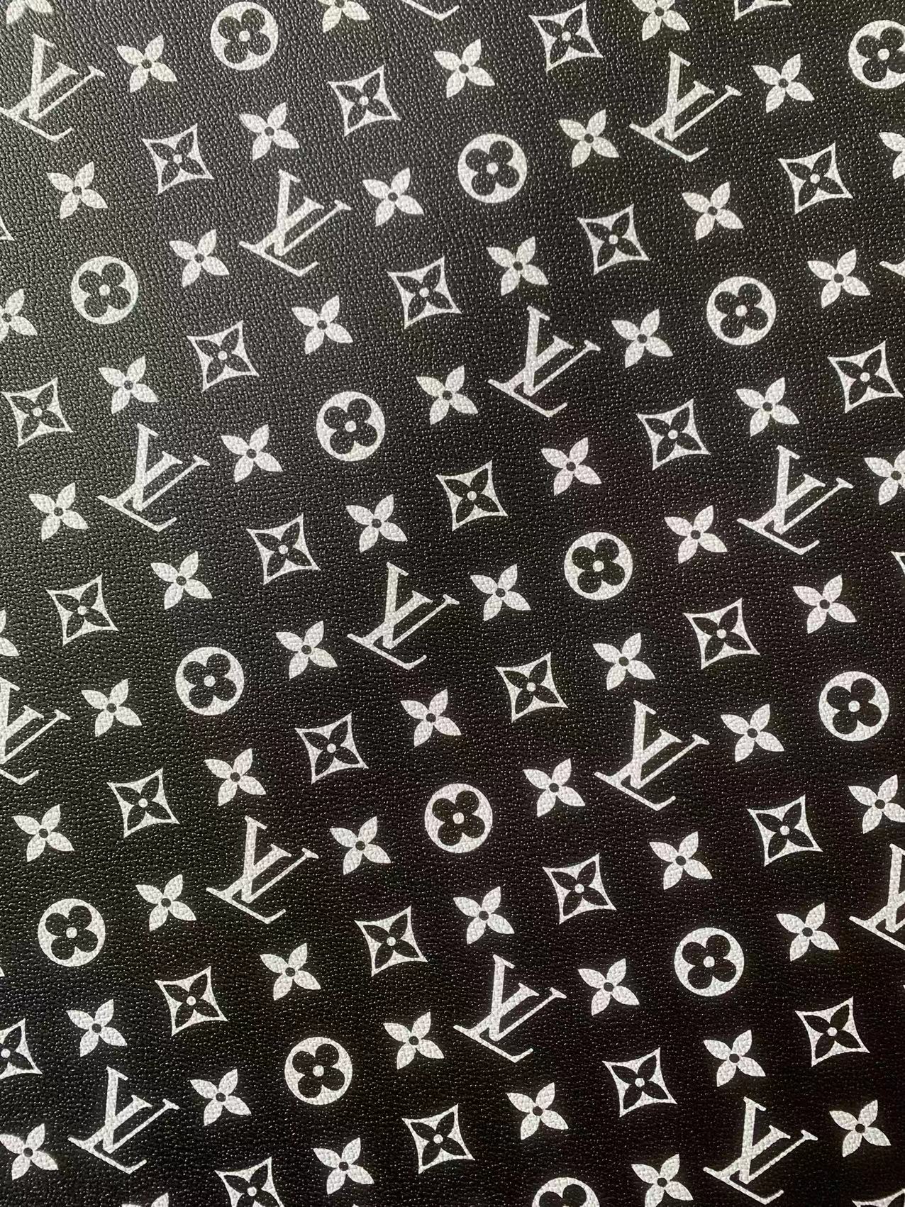 Fashion Black With White LV Vinyl Leather Fabric Material For Handmade Hancirafts Goods By Yards