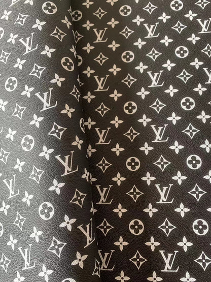 Fashion Black With White LV Vinyl Leather Fabric Material For Handmade Hancirafts Goods By Yards