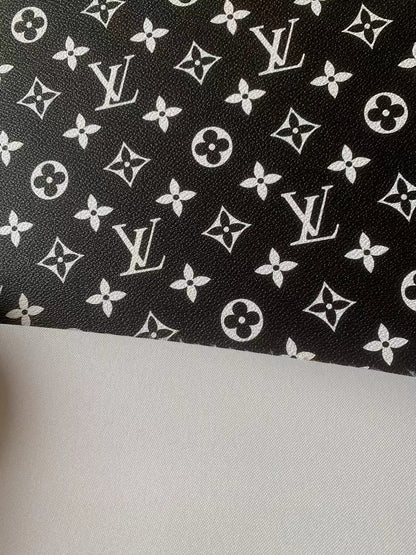 Fashion Black With White LV Vinyl Leather Fabric Material For Handmade Hancirafts Goods By Yards