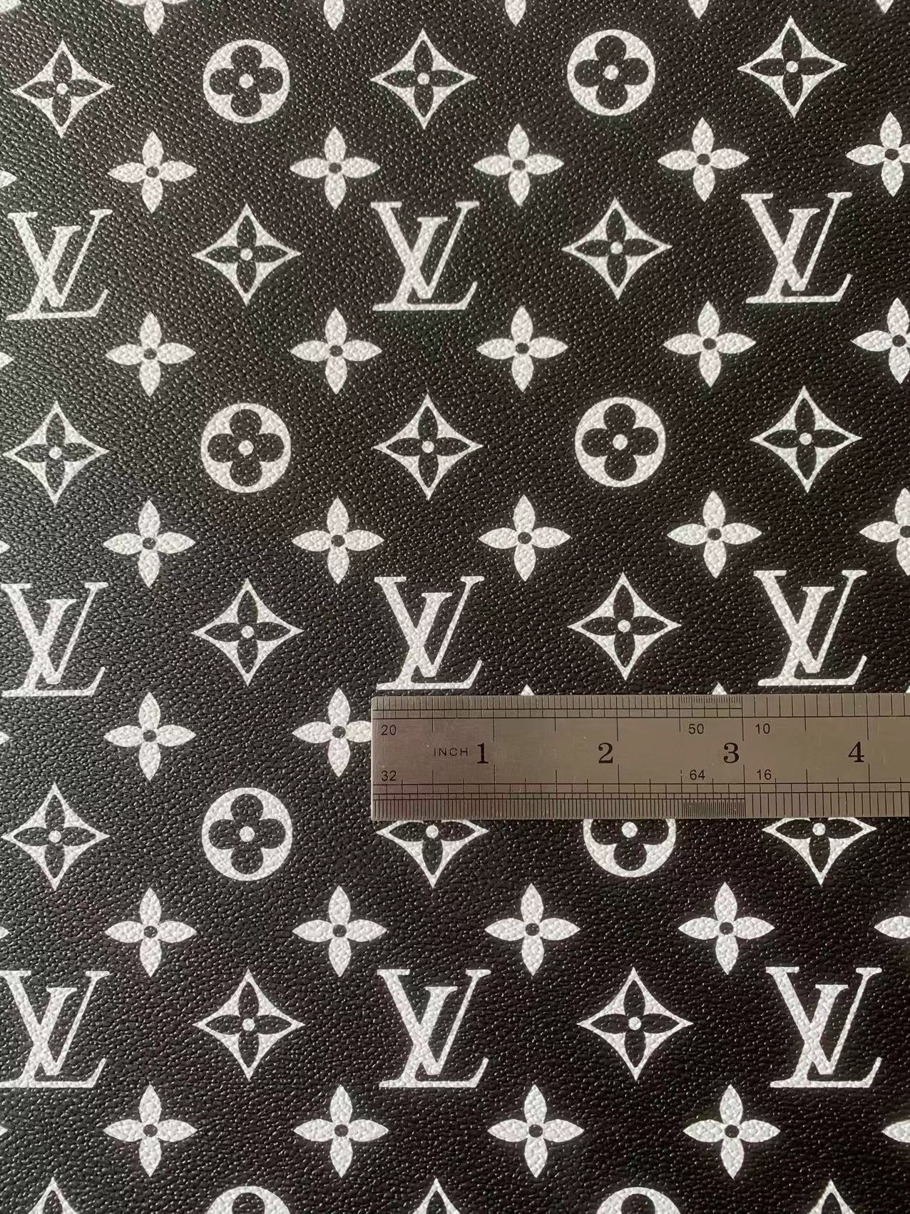 Fashion Black With White LV Vinyl Leather Fabric Material For Handmade Hancirafts Goods By Yards