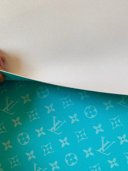 Classic Bright Blue LV Vinyl leather fabric  For Handmade Handicraft Goods