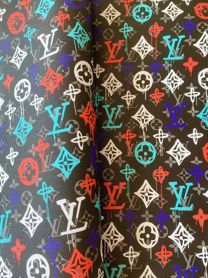 Fashion LV Graffiti Design Custom Leather Fabric For Handmade Sneakers By Yard