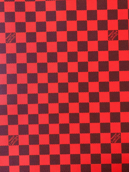 Craft 3.5 CM Red Plaid LV Vinyl Leather Fabric For Handmade Bag ,Sneaker,Upholstery Handicraft