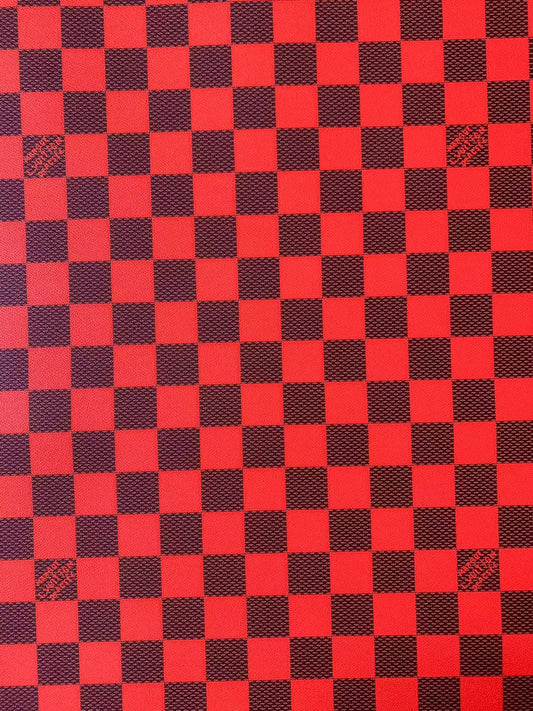 Craft 3.5 CM Red Plaid LV Vinyl Leather Fabric For Handmade Bag ,Sneaker,Upholstery Handicraft