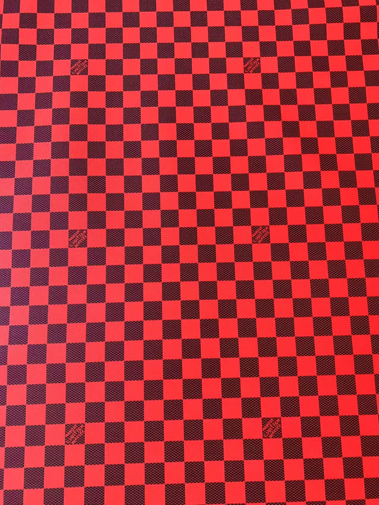 Craft 3.5 CM Red Plaid LV Vinyl Leather Fabric For Handmade Bag ,Sneaker,Upholstery Handicraft