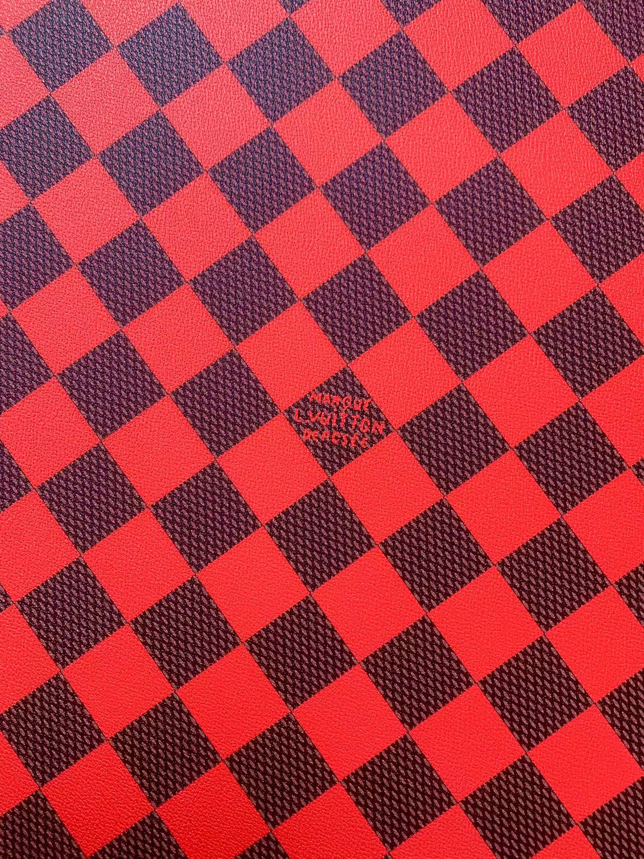 Craft 3.5 CM Red Plaid LV Vinyl Leather Fabric For Handmade Bag ,Sneaker,Upholstery Handicraft