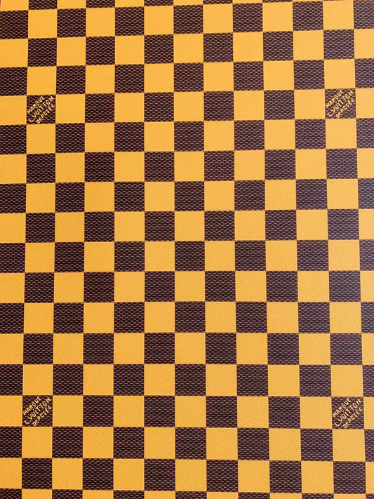 Craft 3.5 CM Yellow Plaid LV Vinyl Leather Fabric For Handmade Bag ,Sneaker,Upholstery Handicraft Goods