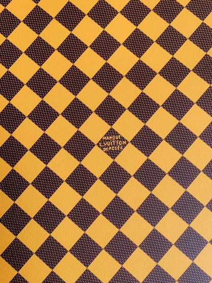 Craft 3.5 CM Yellow Plaid LV Vinyl Leather Fabric For Handmade Bag ,Sneaker,Upholstery Handicraft Goods