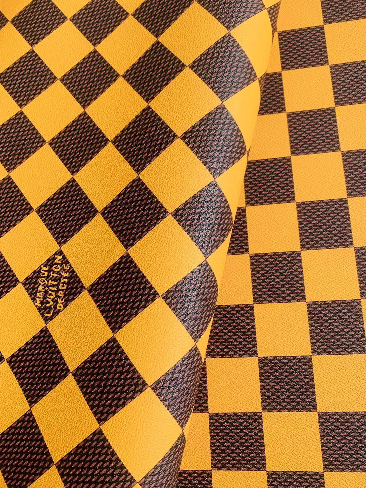 Craft 3.5 CM Yellow Plaid LV Vinyl Leather Fabric For Handmade Bag ,Sneaker,Upholstery Handicraft Goods