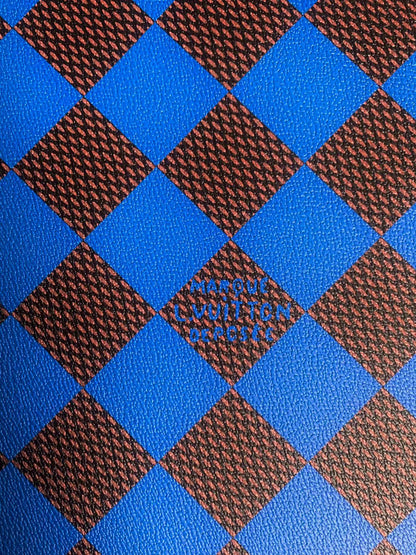 Craft 3.5 CM Blue Plaid LV Vinyl Leather Fabric For Handmade Bag ,Sneaker,Upholstery Handicraft