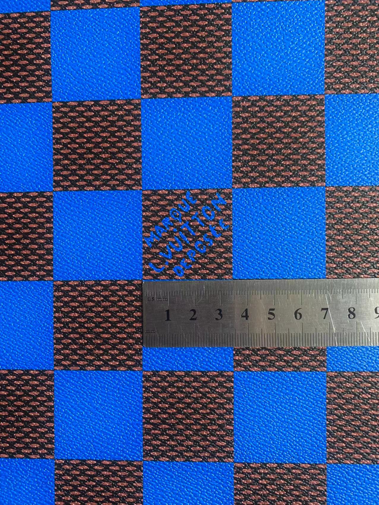 Craft 3.5 CM Blue Plaid LV Vinyl Leather Fabric For Handmade Bag ,Sneaker,Upholstery Handicraft