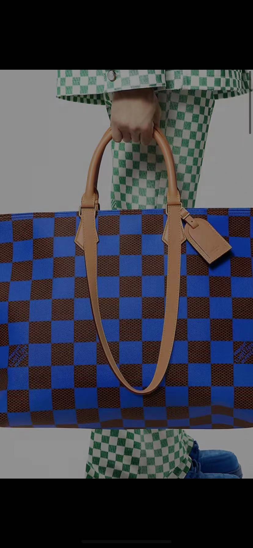 Craft 3.5 CM Blue Plaid LV Vinyl Leather Fabric For Handmade Bag ,Sneaker,Upholstery Handicraft