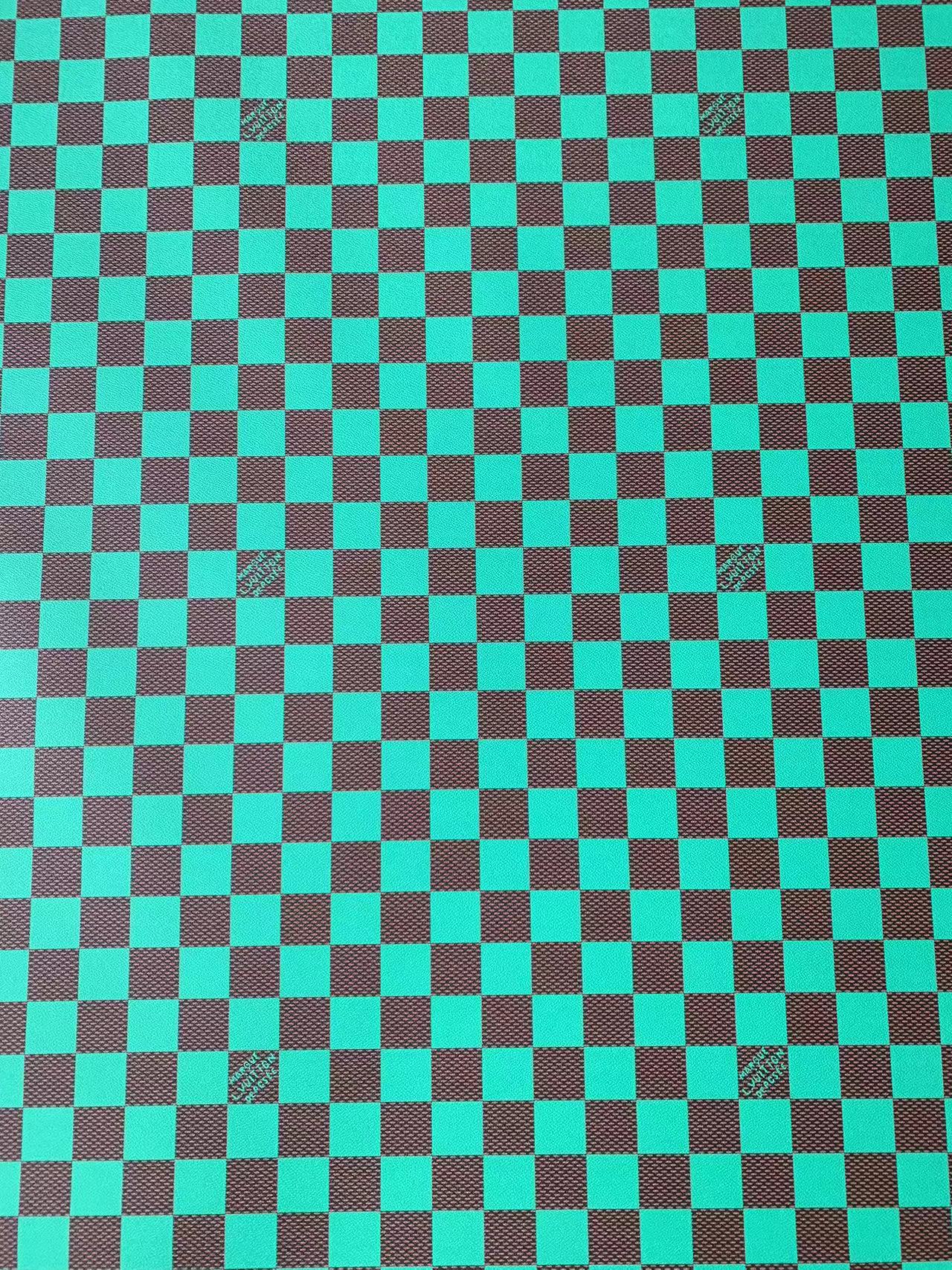 Craft 3.5 CM Green Plaid LV Vinyl Leather Fabric For Handmade Bag ,Sneaker,Upholstery Handicraft