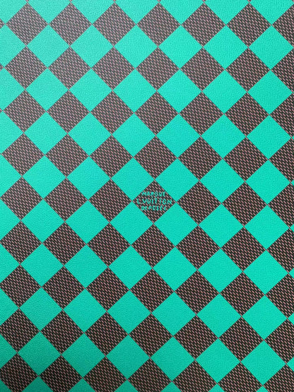 Craft 3.5 CM Green Plaid LV Vinyl Leather Fabric For Handmade Bag ,Sneaker,Upholstery Handicraft