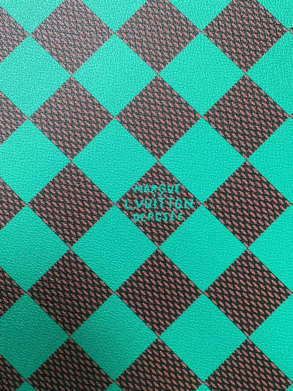 Craft 3.5 CM Green Plaid LV Vinyl Leather Fabric For Handmade Bag ,Sneaker,Upholstery Handicraft