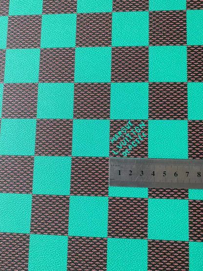 Craft 3.5 CM Green Plaid LV Vinyl Leather Fabric For Handmade Bag ,Sneaker,Upholstery Handicraft