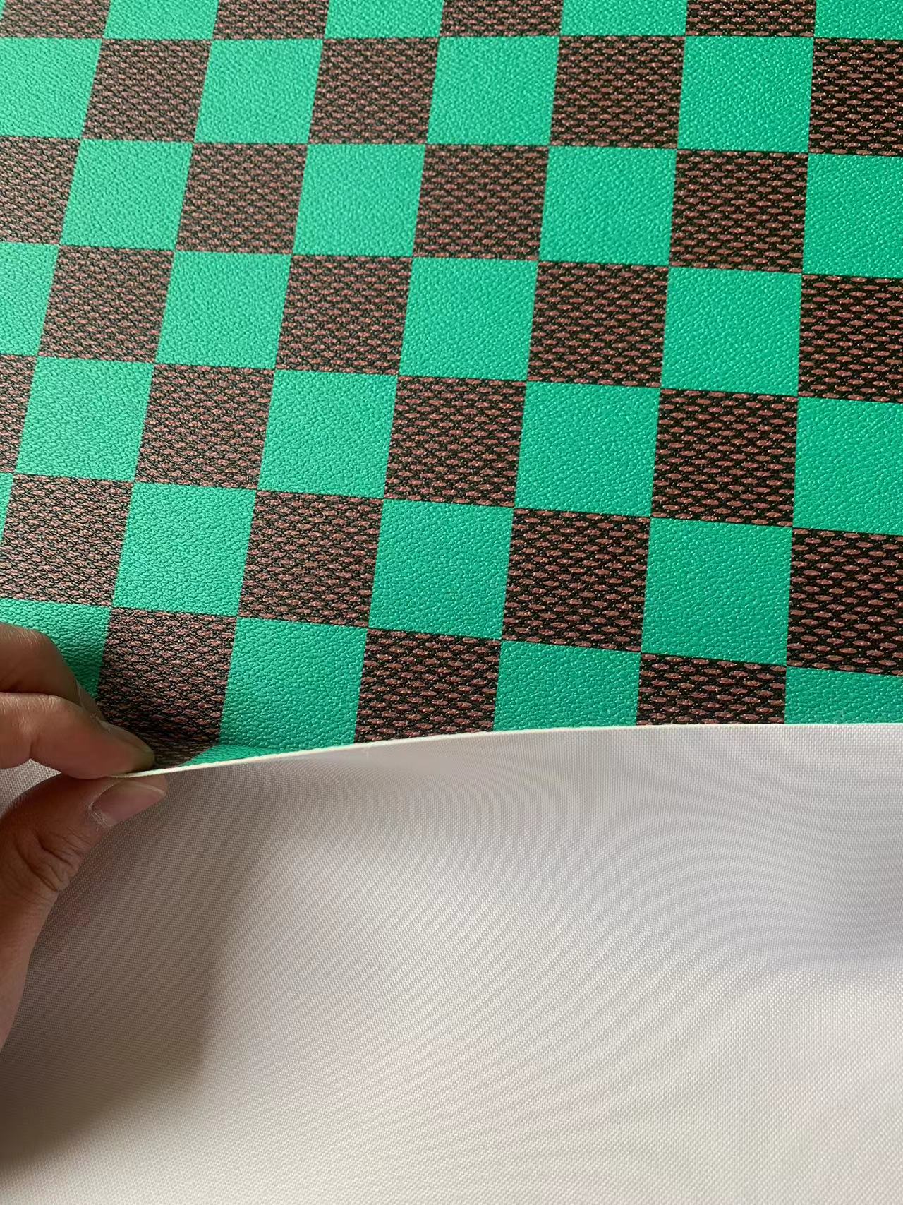 Craft 3.5 CM Green Plaid LV Vinyl Leather Fabric For Handmade Bag ,Sneaker,Upholstery Handicraft