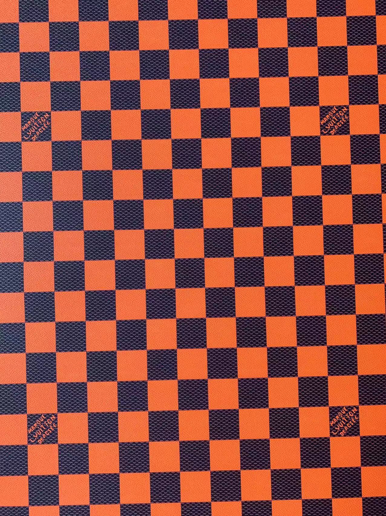 Craft 3.5 CM Orange Plaid LV Vinyl Leather Fabric For Handmade Bag ,Sneaker,Upholstery Handicraft