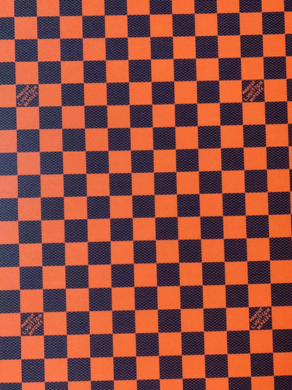 Craft 3.5 CM Orange Plaid LV Vinyl Leather Fabric For Handmade Bag ,Sneaker,Upholstery Handicraft