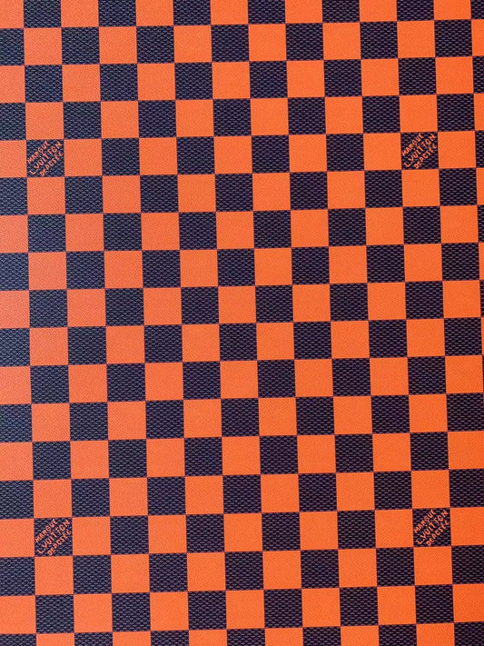 Craft 3.5 CM Orange Plaid LV Vinyl Leather Fabric For Handmade Bag ,Sneaker,Upholstery Handicraft