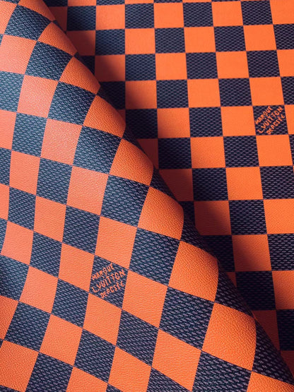 Craft 3.5 CM Orange Plaid LV Vinyl Leather Fabric For Handmade Bag ,Sneaker,Upholstery Handicraft