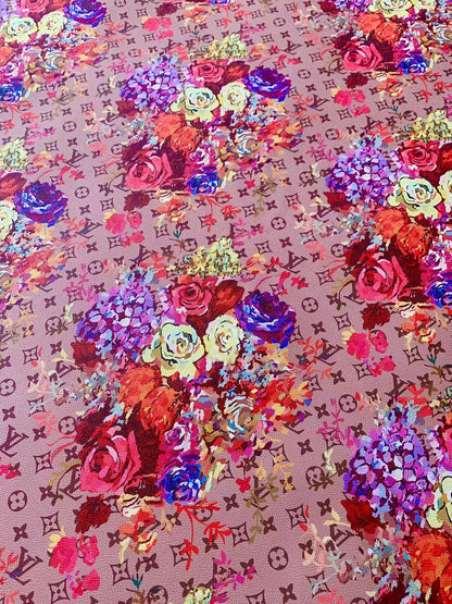 Fashion LV With Big Flower Craft Leather Fabric For Handmade Bag ,Sneaker,Upholstery Goods By Yard