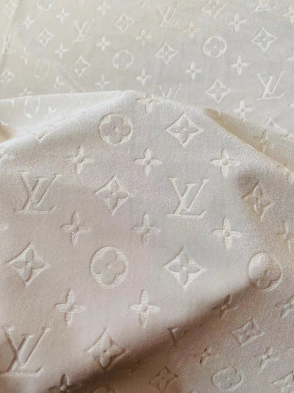 Popular Luxury LV Knitting Velvet Fabric For Handmade Sneaker,Car Upholstery and Apparel By Yard(White)