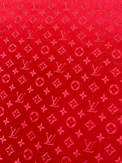 Popular Luxury LV Knitting Velvet Fabric For Handmade Sneaker,Car Upholstery and Apparel By Yard (Red)