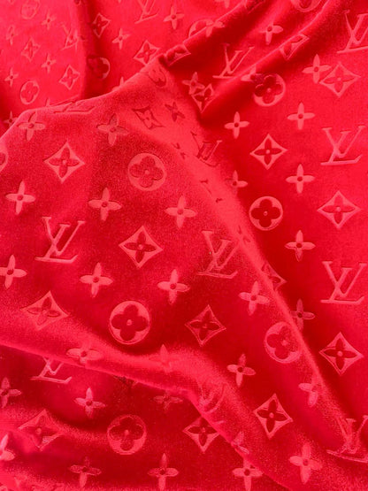 Popular Luxury LV Knitting Velvet Fabric For Handmade Sneaker,Car Upholstery and Apparel By Yard (Red)