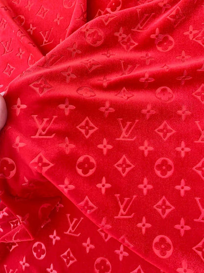 Popular Luxury LV Knitting Velvet Fabric For Handmade Sneaker,Car Upholstery and Apparel By Yard (Red)