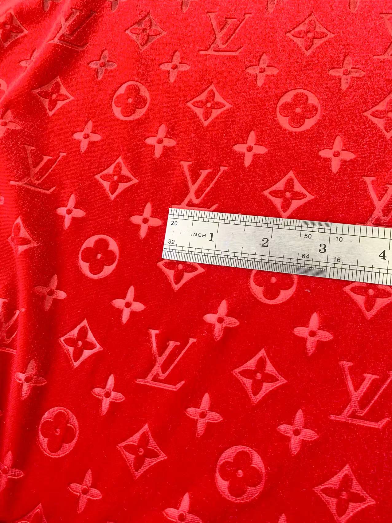 Popular Luxury LV Knitting Velvet Fabric For Handmade Sneaker,Car Upholstery and Apparel By Yard (Red)