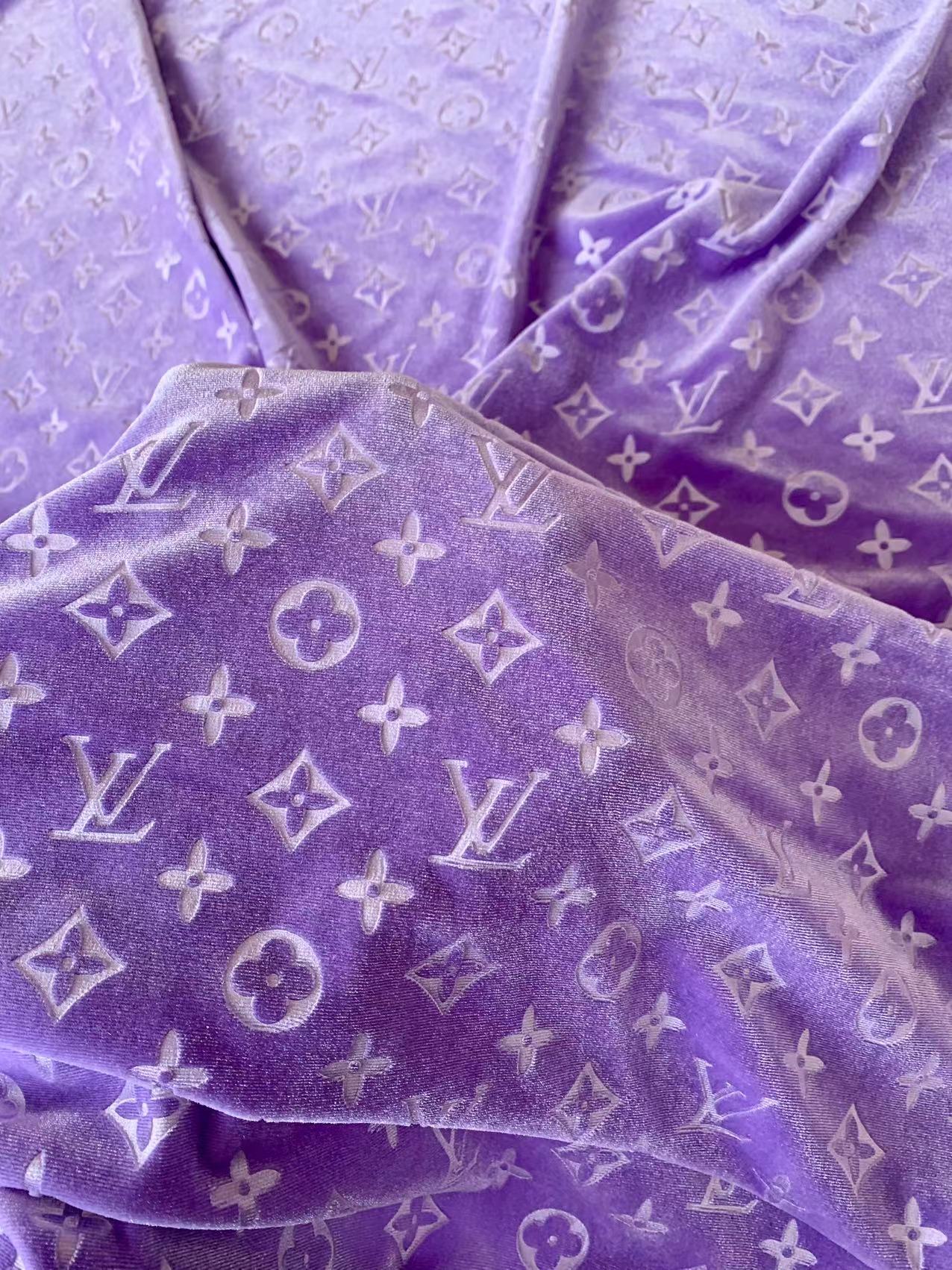 Popular Luxury LV Knitting Velvet Fabric For Handmade Sneaker,Car Upholstery and Apparel By Yard(Purple)