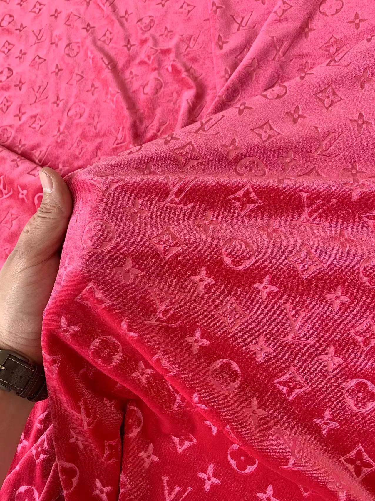 Popular Luxury LV Knitting Velvet Fabric For Handmade Sneaker,Car Upholstery and Apparel By Yard (Fuchsia)