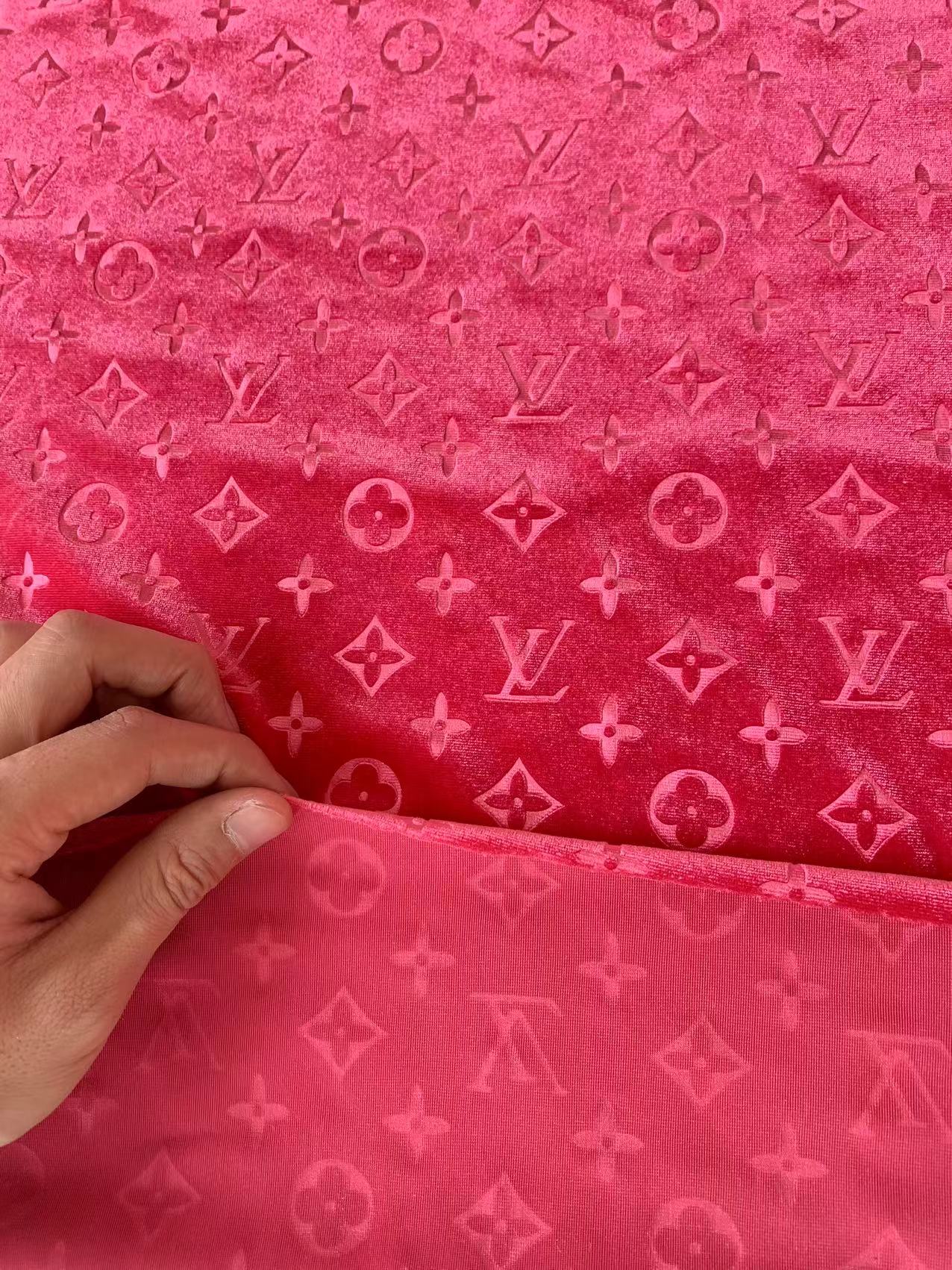 Popular Luxury LV Knitting Velvet Fabric For Handmade Sneaker,Car Upholstery and Apparel By Yard (Fuchsia)